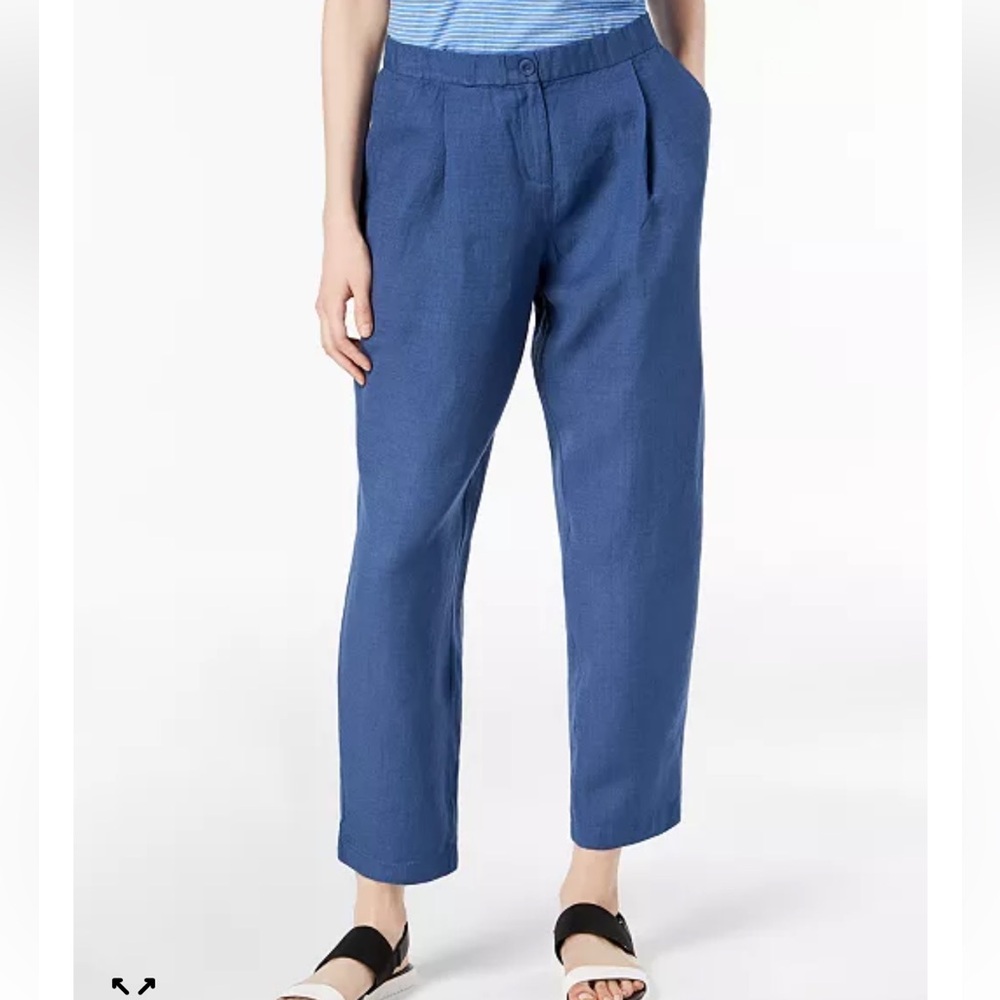 Eileen Fisher Size XS Linen Blend Pleated Ankle-Length Pant Zipper button fly